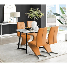 Furniturebox UK Carson White Marble Effect Dining Table & 4 Mustard Willow Chairs