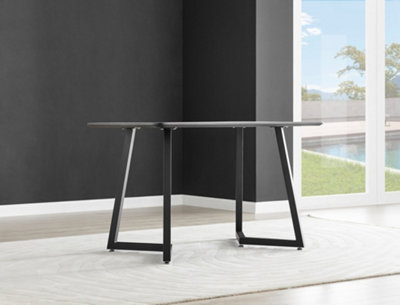 Furniturebox UK Carson White Marble Effect Dining Table & 4 Navy Velvet Milan Chairs