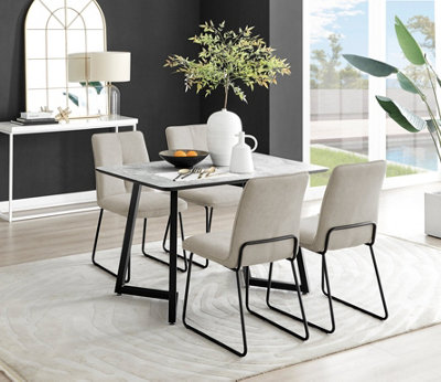 Furniturebox UK Carson White Marble Effect Dining Table & 4 Taupe Halle Chairs