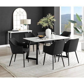 Furniturebox UK Carson White Marble Effect Dining Table & 6 Black Calla Black Leg Chairs