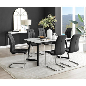 Furniturebox UK Carson White Marble Effect Dining Table & 6 Black Murano Chairs