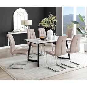 Furniturebox UK Carson White Marble Effect Dining Table & 6 Cappuccino Murano Chairs