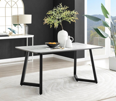 Furniturebox UK Carson White Marble Effect Dining Table & 6 Green Belgravia Black Leg Chairs
