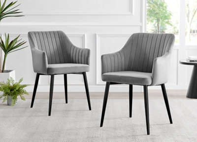 Furniturebox UK Carson White Marble Effect Dining Table & 6 Grey Calla Black Leg Chairs