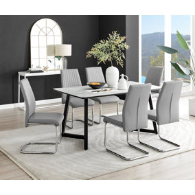 Furniturebox UK Carson White Marble Effect Dining Table & 6 Grey Lorenzo Chairs