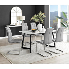 Furniturebox UK Carson White Marble Effect Dining Table & 6 Grey Murano Chairs
