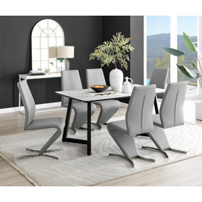 Furniturebox UK Carson White Marble Effect Dining Table & 6 Grey Willow Chairs
