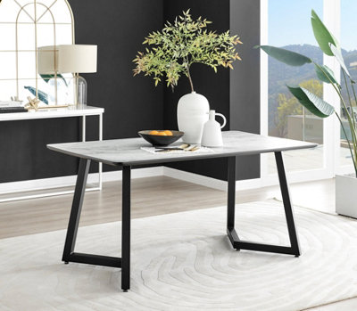 Furniturebox UK Carson White Marble Effect Dining Table & 6 Light Grey Falun Black Leg Chairs