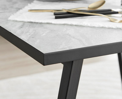 Furniturebox UK Carson White Marble Effect Square Dining Table & 2 Black Calla Black Leg Chairs