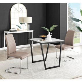 Furniturebox UK Carson White Marble Effect Square Dining Table & 2 Cappuccino Lorenzo Chairs