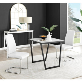 Furniturebox UK Carson White Marble Effect Square Dining Table & 2 White Lorenzo Chairs