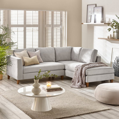Furniturebox UK Chaise Sofa Foster L shaped Light Beige Taupe Velvet Sofa Chaise Longue Chaise Lounge