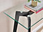 Furniturebox UK Console Table - Malmo Rectangular Glass Console Table - Clear Glass Tabletop Angled Black Beech Wood Legs