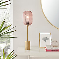 Furniturebox UK Coral Table Lamp With Pink Glass Shade and with a Brass Base