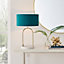 Furniturebox UK Danielle Table Lamp with Teal Velvet Shade and a Brass and Marble Base