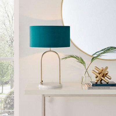Furniturebox UK Danielle Table Lamp with Teal Velvet Shade and a Brass