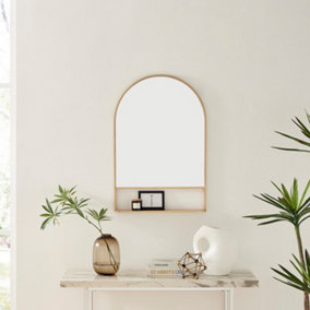 Furniturebox UK Dara Gold Metal Arch Wall Mirror with Shelf