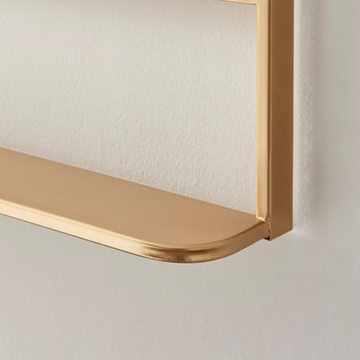 Furniturebox UK Dara Gold Metal Arch Wall Mirror with Shelf