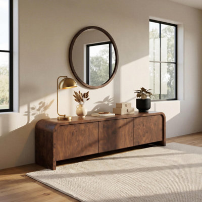 Furniturebox UK Delphine Walnut Burl Wood Effect 3 Door Storage TV Stand