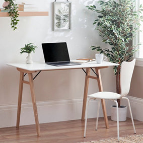 Furniturebox UK Desk 120 x 60cm - 'Ivan' White Home Office Desk for Work or Gaming - A-Frame Trestle Table Style Solid Wood Legs
