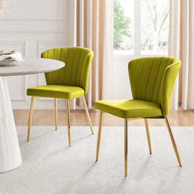 Furniturebox UK Dining Chair - 2x Danica Bottle Green Velvet Upholstered Dining Chair Gold Legs ...
