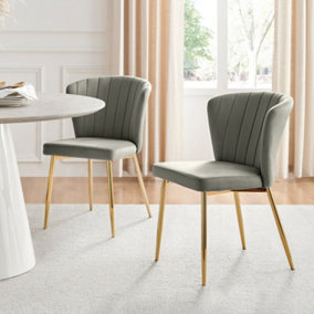 Furniturebox UK Dining Chair - 2x Danica Pale Grey Velvet Upholstered Dining Chair Gold  Legs - Modern Meets Vintage Glam