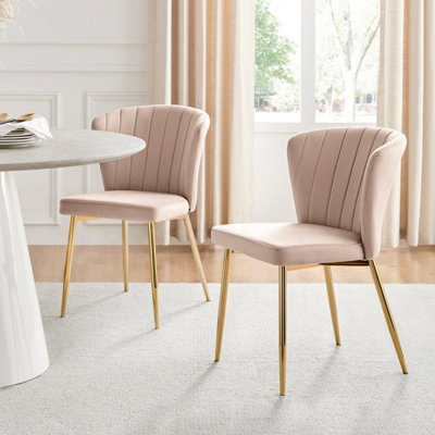 Furniturebox UK Dining Chair - 2x Danica Pale Pink Velvet Upholstered Dining Chair Gold  Legs - Modern Meets Vintage Glam
