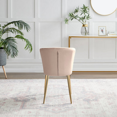 Furniturebox UK Dining Chair 2x Danica Pale Pink Velvet Upholstered Dining Chair Gold Legs Modern Meets