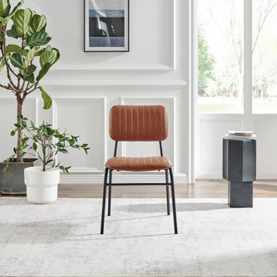 Furniturebox UK Dining Chair - 2x Delta Tan Brown Faux Leather Upholstered Dining Chair Black Legs - Contemporary Dining Furniture