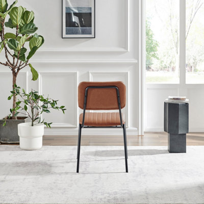Furniturebox UK Dining Chair - 2x Delta Tan Brown Faux Leather Upholstered Dining Chair Black Legs - Contemporary Dining Furniture