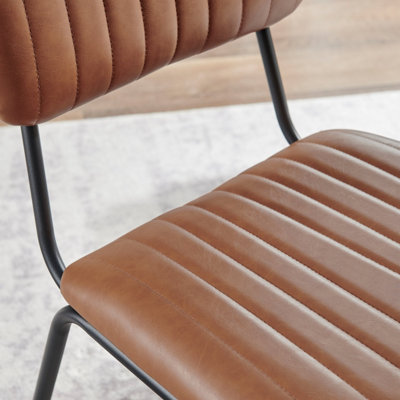 Furniturebox UK Dining Chair - 2x Delta Tan Brown Faux Leather Upholstered Dining Chair Black Legs - Contemporary Dining Furniture