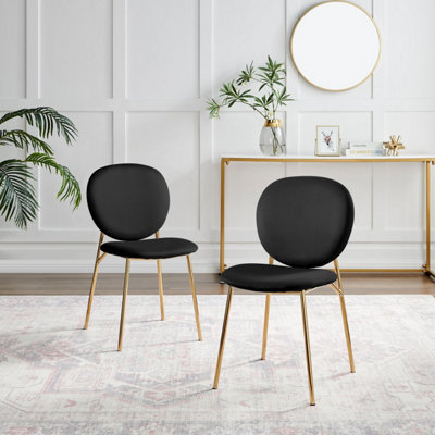 Furniturebox UK Dining Chair 2x Ivy Black Velvet Upholstered