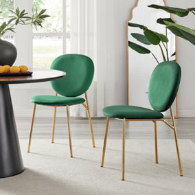 Furniturebox UK Dining Chair - 2x Ivy Green Velvet Upholstered Dining Chair Gold  Legs - Modern Meets Vintage - Round Seat Back