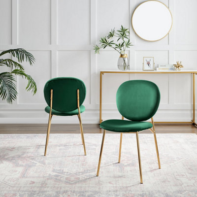 Furniturebox UK Dining Chair - 2x Ivy Green Velvet Upholstered Dining Chair Gold  Legs - Modern Meets Vintage - Round Seat Back
