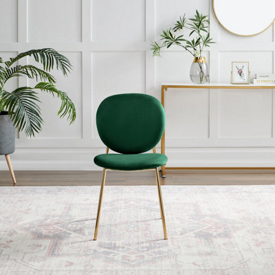 Furniturebox UK Dining Chair - 2x Ivy Green Velvet Upholstered Dining Chair Gold  Legs - Modern Meets Vintage - Round Seat Back