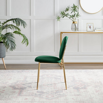 Furniturebox UK Dining Chair - 2x Ivy Green Velvet Upholstered Dining Chair Gold  Legs - Modern Meets Vintage - Round Seat Back