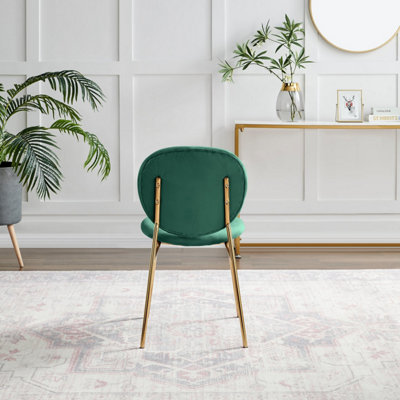 Furniturebox UK Dining Chair - 2x Ivy Green Velvet Upholstered Dining Chair Gold  Legs - Modern Meets Vintage - Round Seat Back