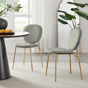 Furniturebox UK Dining Chair - 2x Ivy Grey Velvet Upholstered Dining Chair Gold  Legs - Modern Meets Vintage - Round Seat Back