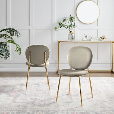 Furniturebox UK Dining Chair - 2x Ivy Taupe Beige Velvet Upholstered Dining Chair Gold Legs - Modern Meets Vintage - Round Back
