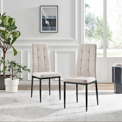 Furniturebox UK Dining Chair - 2x Paloma Cream Fabric Upholstered Dining Chair Black Legs - Contemporary Dining Kitchen Furniture