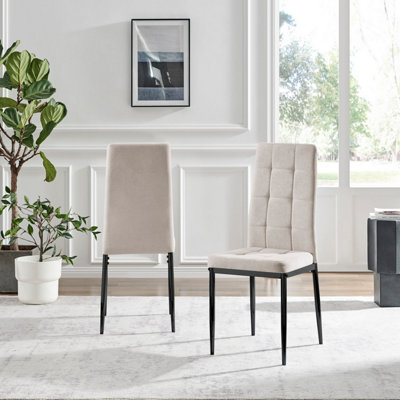 Furniturebox UK Dining Chair - 2x Paloma Cream Fabric Upholstered Dining Chair Black Legs - Contemporary Dining Kitchen Furniture