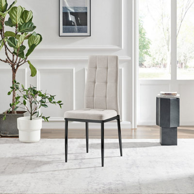 Furniturebox UK Dining Chair - 2x Paloma Cream Fabric Upholstered Dining Chair Black Legs - Contemporary Dining Kitchen Furniture