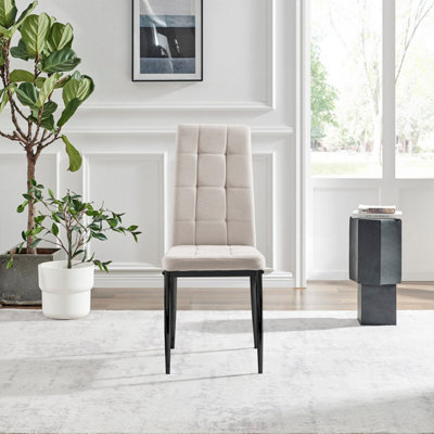 Furniturebox UK Dining Chair - 2x Paloma Cream Fabric Upholstered Dining Chair Black Legs - Contemporary Dining Kitchen Furniture