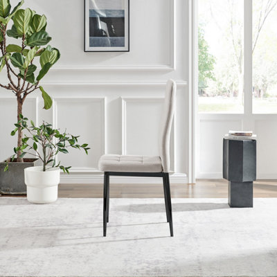 Furniturebox UK Dining Chair - 2x Paloma Cream Fabric Upholstered Dining Chair Black Legs - Contemporary Dining Kitchen Furniture