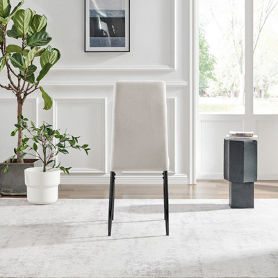 Furniturebox UK Dining Chair - 2x Paloma Cream Fabric Upholstered Dining Chair Black Legs - Contemporary Dining Kitchen Furniture