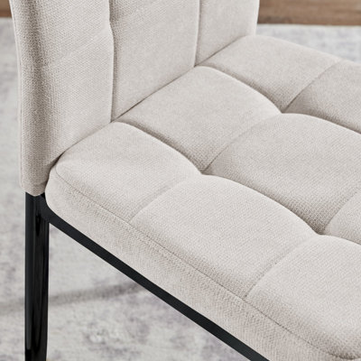 Furniturebox UK Dining Chair - 2x Paloma Cream Fabric Upholstered Dining Chair Black Legs - Contemporary Dining Kitchen Furniture