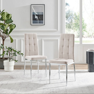 Furniturebox UK Dining Chair - 2x Paloma Cream Fabric Upholstered Dining Chair Silver Legs - Contemporary Dining Kitchen Furniture