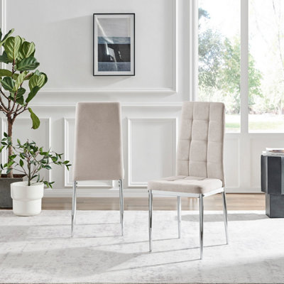 Furniturebox UK Dining Chair - 2x Paloma Cream Fabric Upholstered Dining Chair Silver Legs - Contemporary Dining Kitchen Furniture