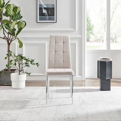Furniturebox UK Dining Chair - 2x Paloma Cream Fabric Upholstered Dining Chair Silver Legs - Contemporary Dining Kitchen Furniture