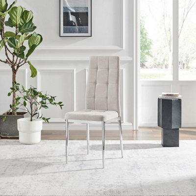 Furniturebox UK Dining Chair - 2x Paloma Cream Fabric Upholstered Dining Chair Silver Legs - Contemporary Dining Kitchen Furniture